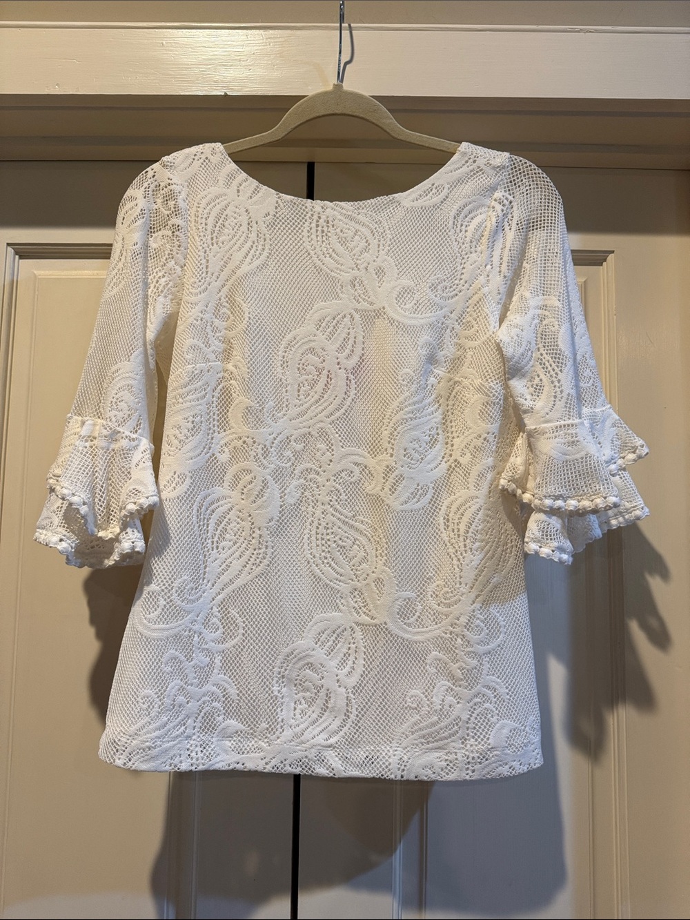 Lilly Pulitzer White Lace Mesh Bell-Sleeve Top